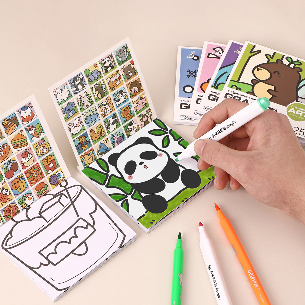 Art Craft Notebook - สมุดระบายสีการ์ตูน Handy 25 แผ่นสมุดระบายสีสีน้ําขนาดเล็กหมายเหตุสมุดสีศิลปะหัตถกรรม