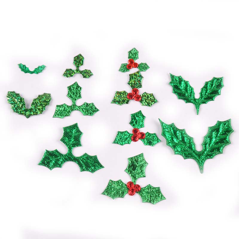 Art Craft Leaves - 100ชิ้น25-60มิลลิเมตรต้นคริสต์มาสใบสติ๊กเกอร์แพทช์A PpliquesหัตถกรรมพรรคDIYสมุดตกแต่งศิลปะผ้าอุปกรณ์C2770