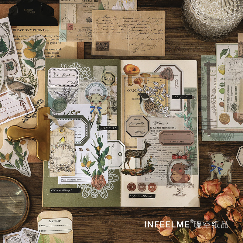 Art Craft Notebook - 1 แพ็ค/260 ชิ้น สติกเกอร์ลายศิลปะวรรณกรรมวินเทจ ชุดวัสดุตกแต่งลายตัวอักษรและดอกไม้แบบวินเทจ สำหรับงานประดิษฐ์สมุดโน้ต