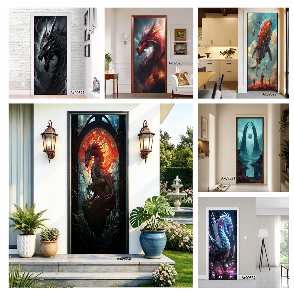Art Craft Door - สติ๊กเกอร์ติดประตูลายมังกรแฟนตาซี สัตว์ลึกลับ ไซไฟ สติ๊กเกอร์วอลเปเปอร์สำหรับตู้เสื้อผ้า ตู้เก็บของ และงานฝีมือ