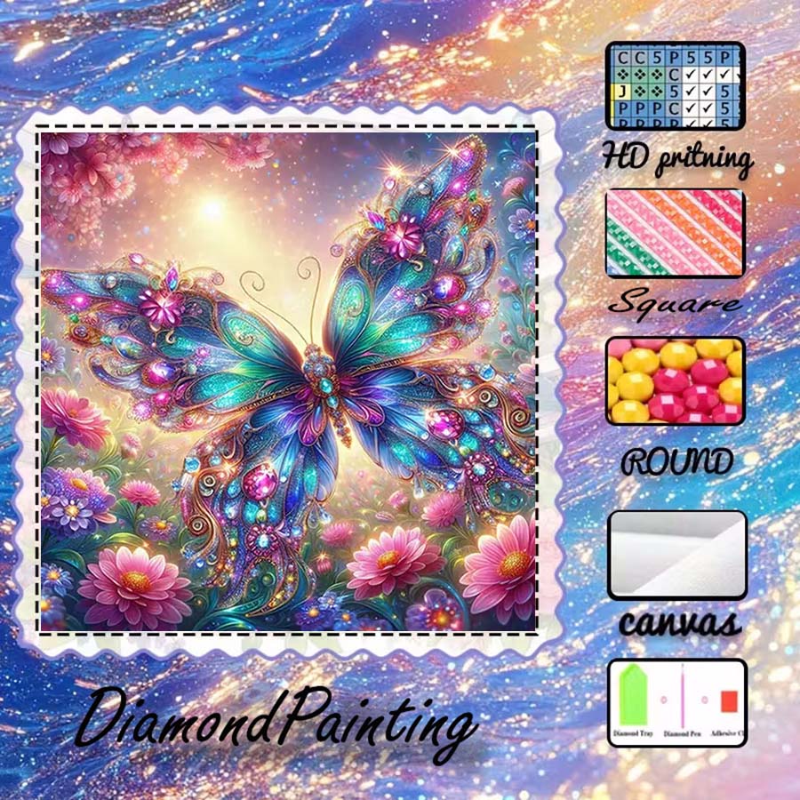 Art Craft Butterfly - ผ้าฟล็อกกิ้ง 5D DIY 1 ชิ้น, ดอกสว่านพิเศษ,