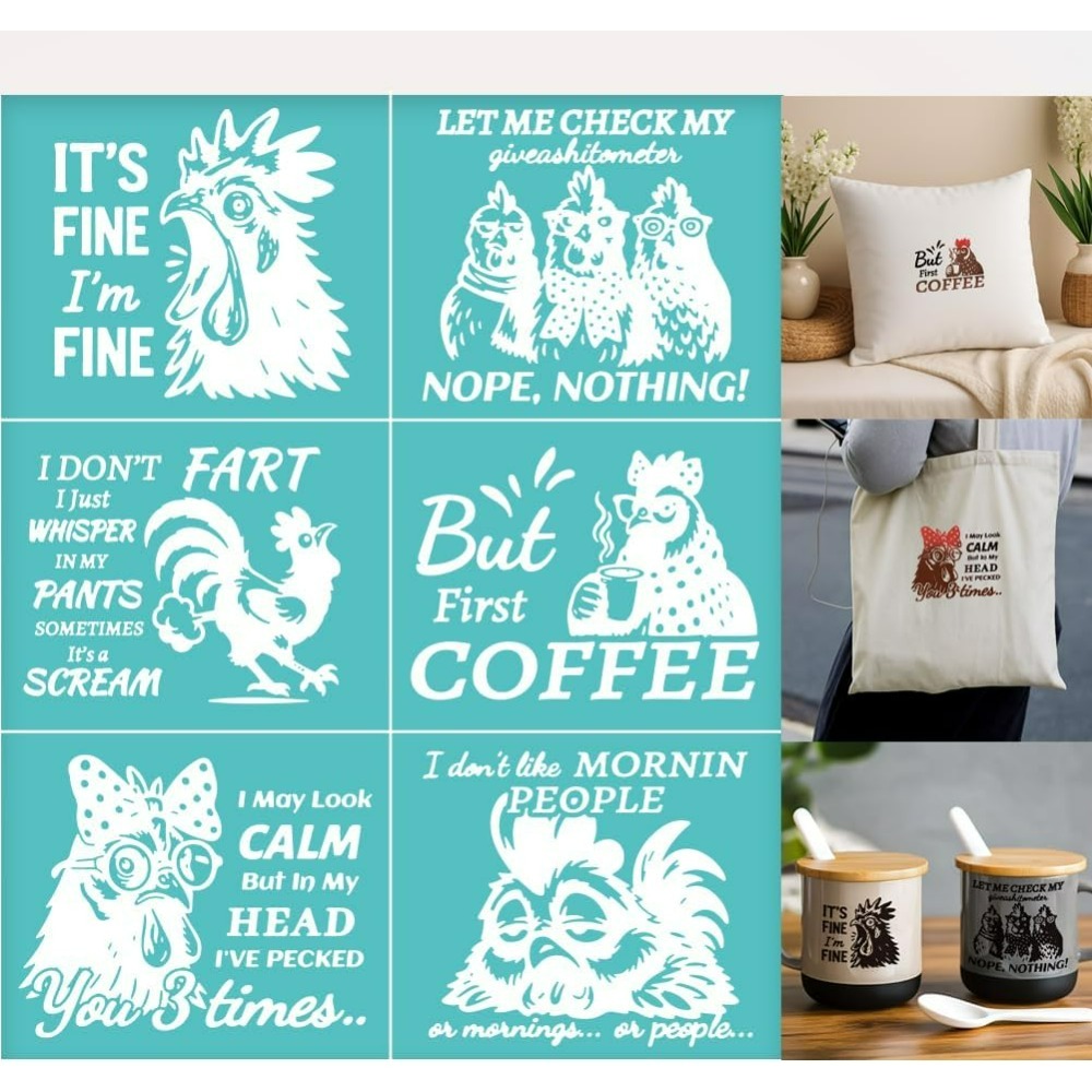 Silk Screen Printing - แผ่นสกรีนผ้าไหมลายไก่ตลก 2 แผ่น แบบนำกลับมาใช้ใหม่ พร้อมกาวในตัว สำหรับงานพิมพ์สกรีนผ้าไหม