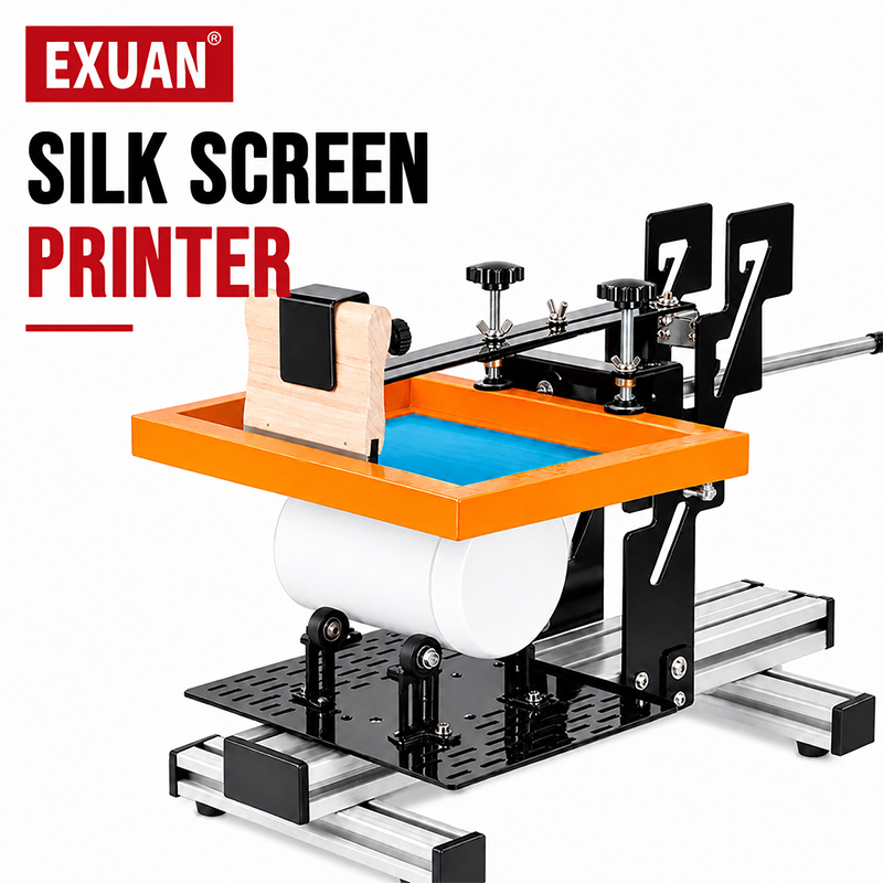 Silk Screen Printing - เครื่องพิมพ์สกรีนแบบแมนนวล ปรับระดับได้ สำหรับขวด แก้ว ภาชนะ และผลิตภัณฑ์ทรงกระบอก