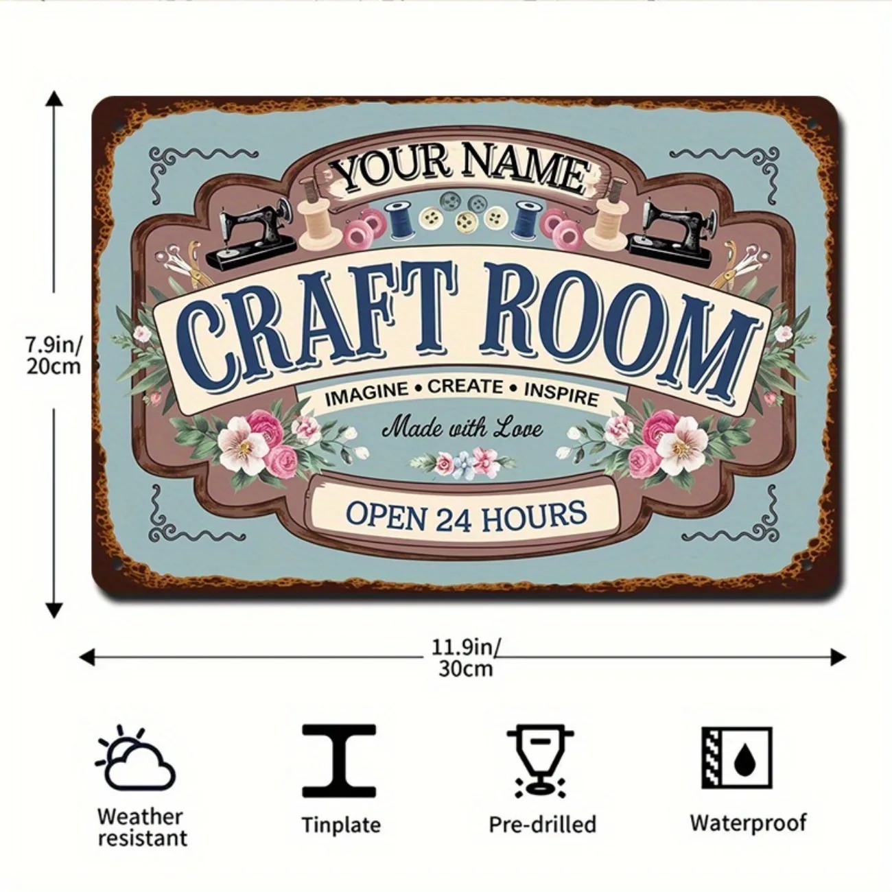Art Craft Room - ป้ายห้องงานฝีมือโลหะแบบกำหนดเอง ศิลปะติดผนังสไตล์เรโทรสร้างแรงบันดาลใจ สำหรับสตูดิโอศิลปะและบ้าน