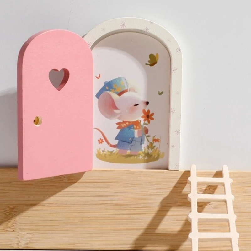 Art Craft Door - ประตูเอลฟ์เรืองแสงขนาดเล็ก ของตกแต่งผนังรูปหนูไม้ สำหรับบ้าน สวน บ้านตุ๊กตา ของตกแต่งจิ๋ว