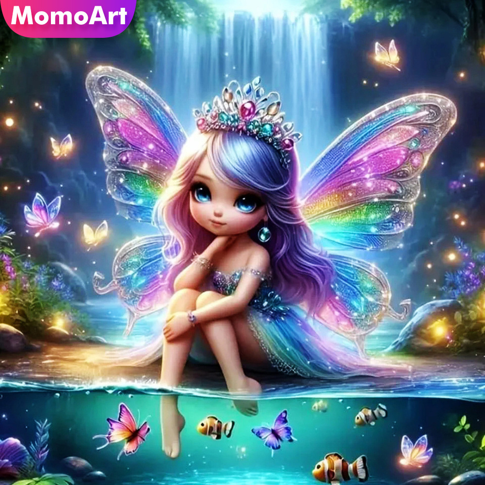 Art Craft Butterfly - Momoart สาวเพชรโมเสคภาพใหม่ 2024 ภาพวาด Spirit เต็มรูปแบบรอบผีเสื้อเย็บปักถักร้อยการ์ตูน