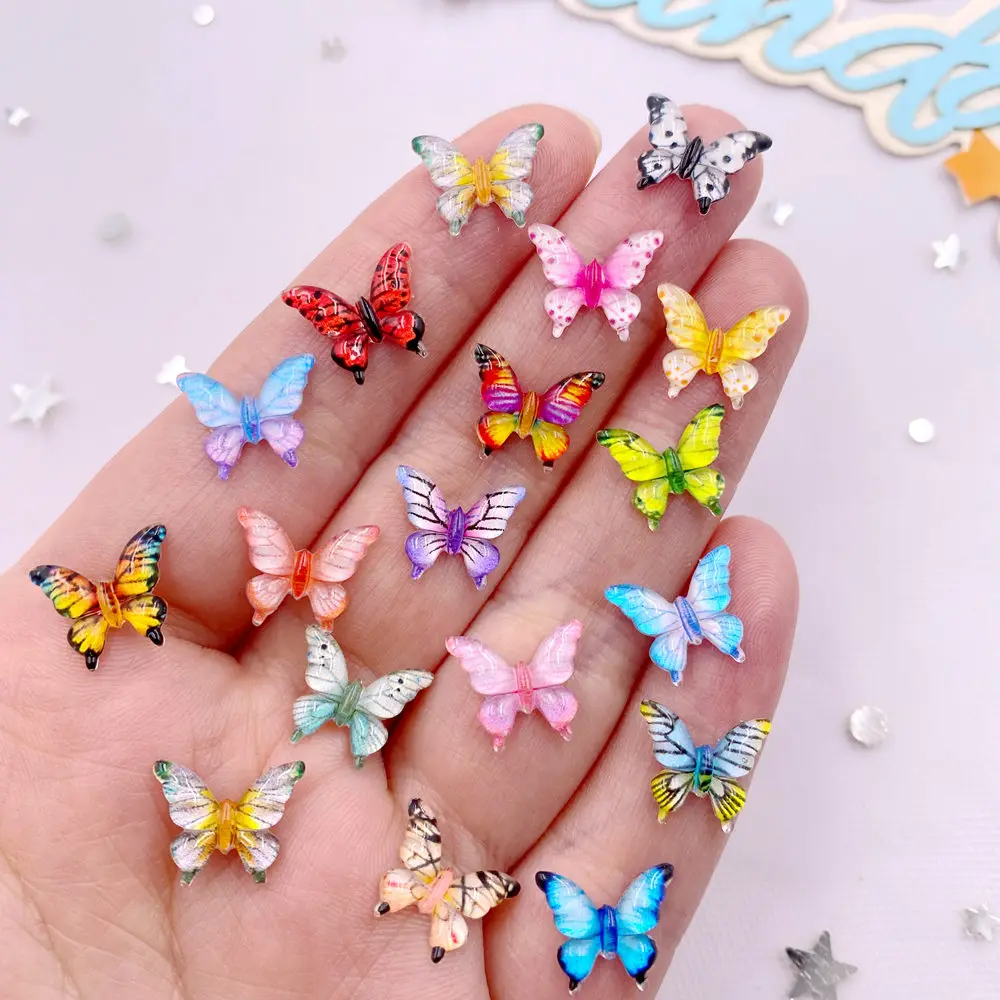 Tv Art And Craft - 50PCS 10mm ผสมเรซิ่นมินิคริสตัลผีเสื้อแบน Rhinestone ตุ๊กตา DIY
