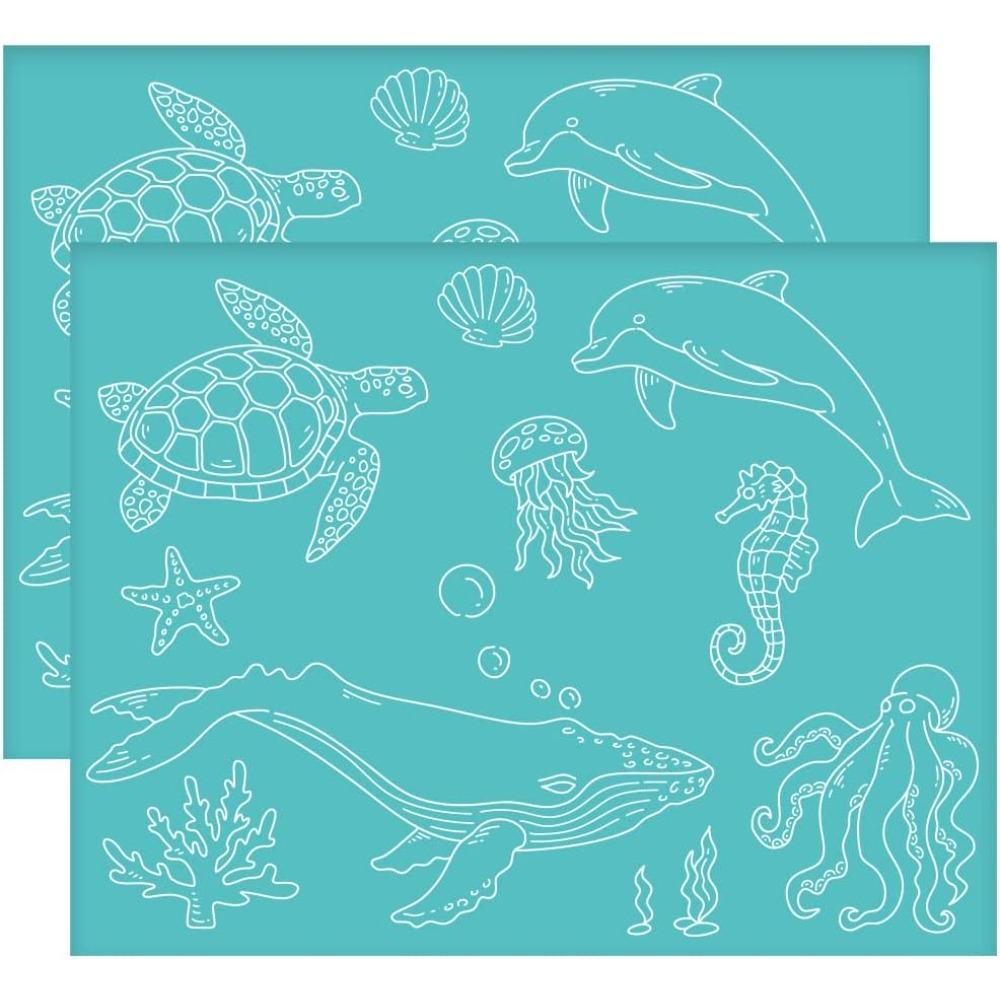 Silk Screen Printing - 2 ชิ้น 11x8.6 นิ้วสัตว์ทะเล Self -