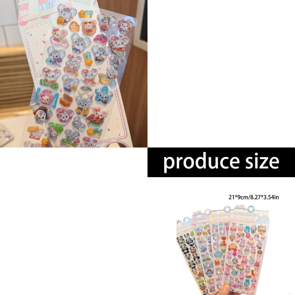 Art Craft Notebook - นูนสติกเกอร์สัตว์การ์ตูน PVC เรซิ่นสติกเกอร์สำหรับ Scrapbooking โน้ตบุ๊ค K92C