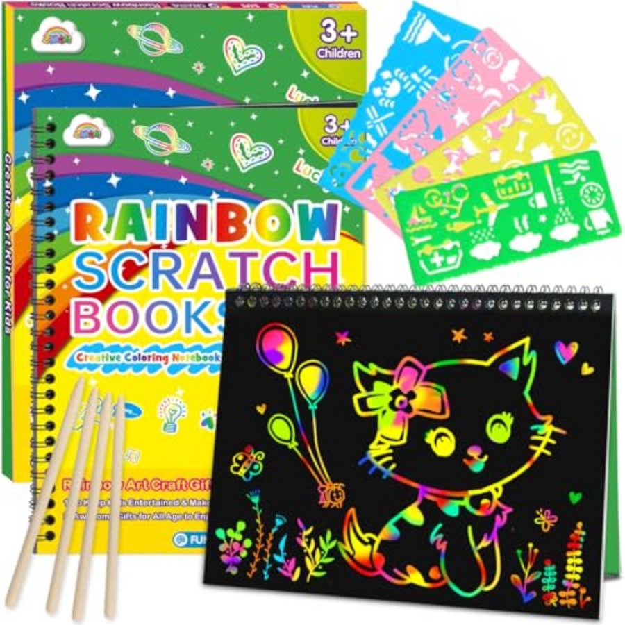 Art Craft Notebook - สมุดโน้ตกระดาษขูดลายสายรุ้ง 2 เล่ม: งานศิลปะสำหรับเด็กอายุ 4-8 ปี