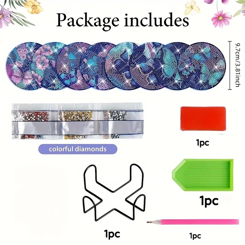 แผ่นรองแก้วงานศิลปะเพชร 8 ชิ้น - Art Craft Butterfly บทวิจารณ์และราคา